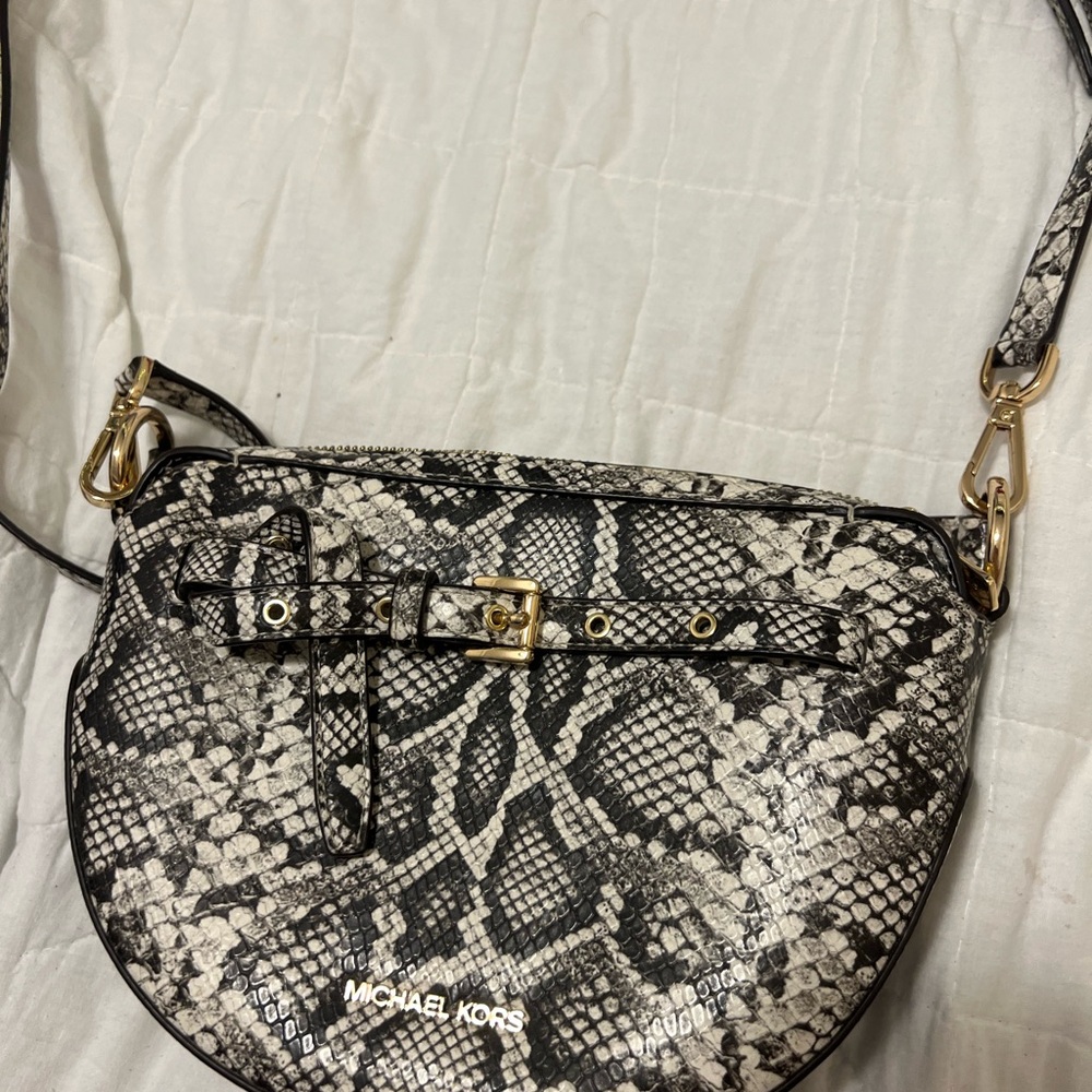 Michael Kors Black and White Crossbody Bag with Snake Print